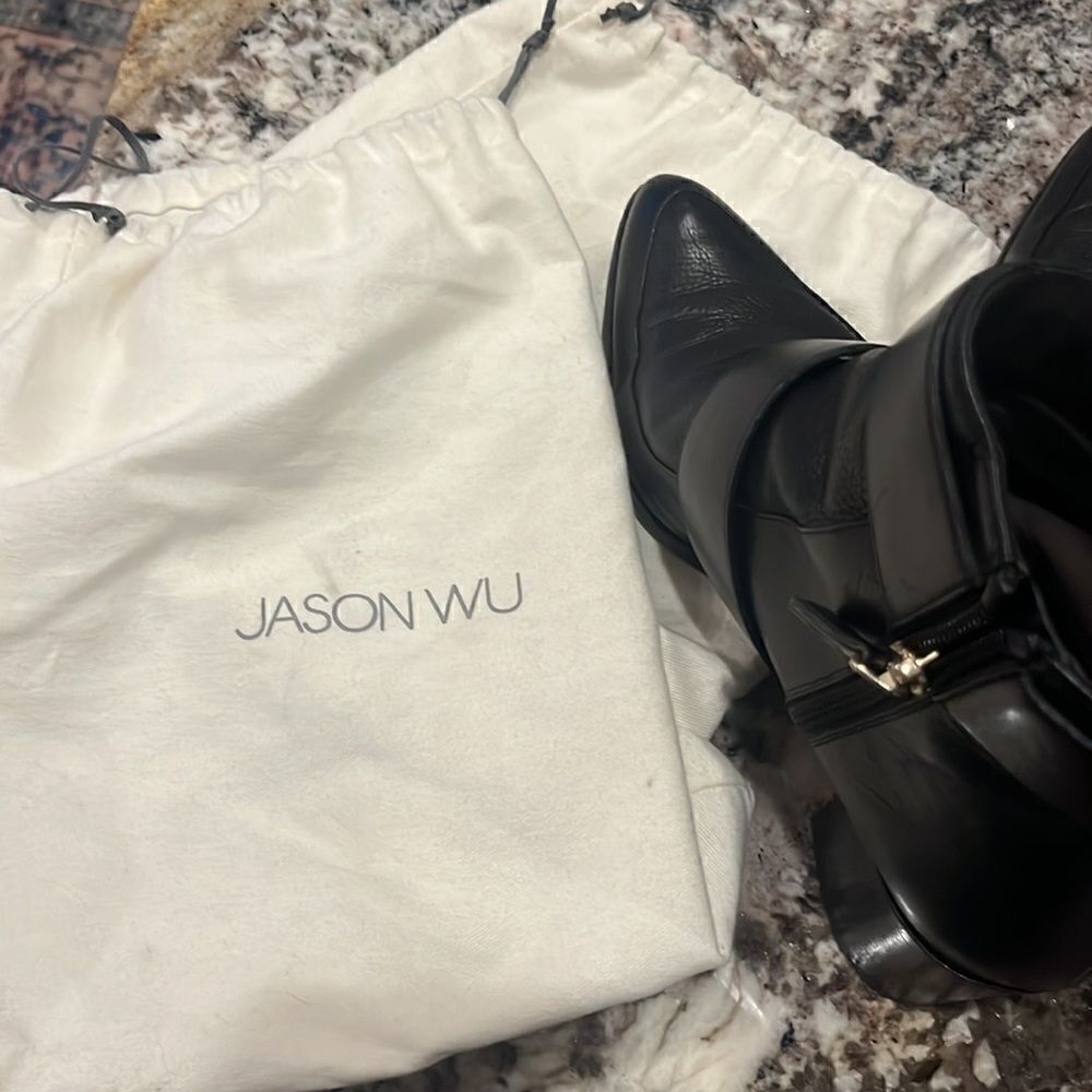 Jason Wu Double Buckle Pointed Toe Leather Booties - Picture 12 of 12